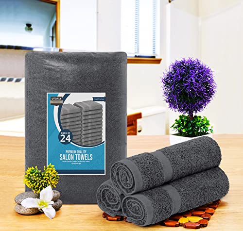 Utopia Towels Salon Towels Pack of 24 Grey 16x27 Inches 100% Cotton - Professional & Home Use