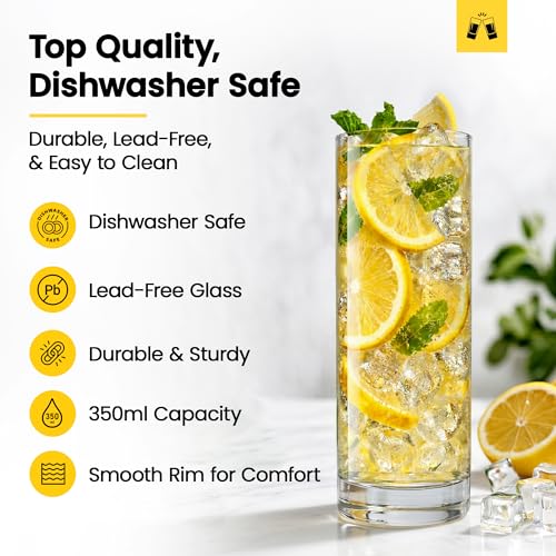 LEMONSODA Premium 12oz Highball Glass Set of 12 - Elegant Cocktail & Water Glasses