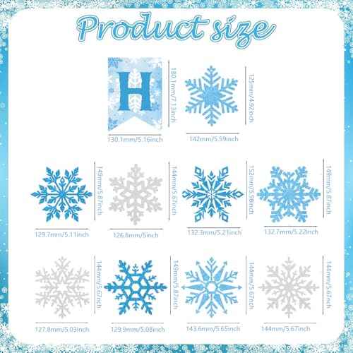 Winter Snowflake Hanging Swirl Happy Birthday Party Decorations Banner, Blue White Silver Christmas Glitter Snowflake Hanging Swirls for Winter Wonderland Birthday Party Supplies