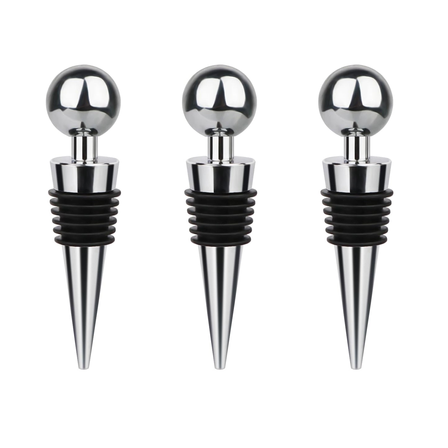 3 Pcs Wine Stopper Bottle Stopper Wine Saver, Yimerlen Silicone Vacuum Wine Bottle Corks, Reusable Wine Stopper Used for Bar, Holiday Party Keep Wine Fresh Suitable for Standard Bottle (Silver)