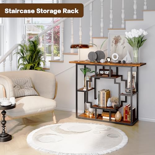 Entryway Console Table with Storage Shelves - Rustic Brown 41.3 Inch Narrow Sofa Table