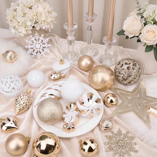 Bassion Champagne & White Christmas Ornaments Set - Holiday Tree Decorations