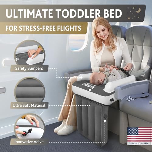 LUMARA Grey Toddler Inflatable Airplane Bed - No Pump Travel Baby Mattress