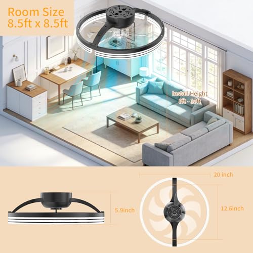 Aismillion 20 Inch Ceiling Fan with Lights & Night Light Mode - Grey