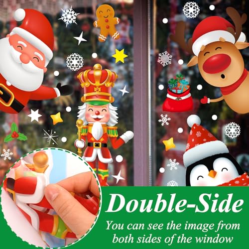 9 Sheets 200+Pcs Christmas Window Stickers Xmas Decals for Glass Snowflake Santa Claus Reindeer Christm Tree Window Cling Sticker for Decorations