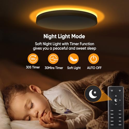 Lightania 18 Inch White Gold Flush Mount LED Ceiling Light with Remote, Dimmable & Night Light