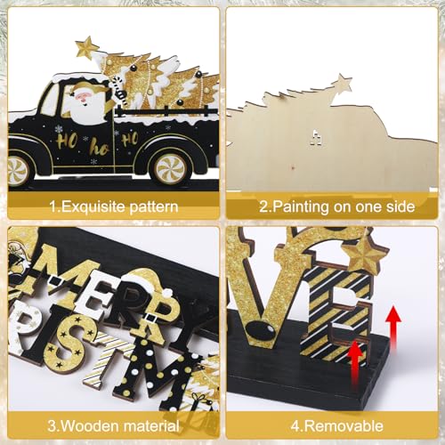 Capoda 6 Pcs Wooden Christmas Table Centerpieces Black & Gold Holiday Decor