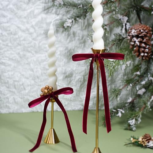 LaRibbons 24 Pcs Burgundy Velvet Bows for Christmas Tree, 3/8" Wide,