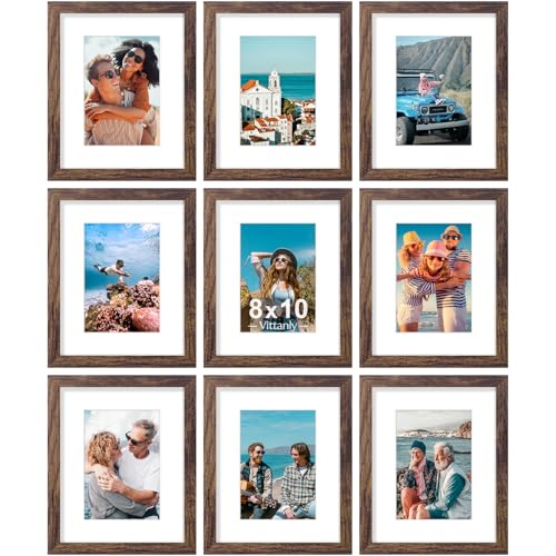 Brown 8x10 Picture Frame Set of 9 Wall & Tabletop Display