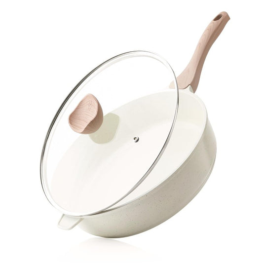 Kordisen Nonstick Ceramic Deep Frying Pan, 12 Inch Non Toxic Large Skillet with Lid, 5 Qt Healthy Jumbo Cooker, Saute Pan for Cooking, Induction Cookware, PFOA & PFAS Free (Cream)