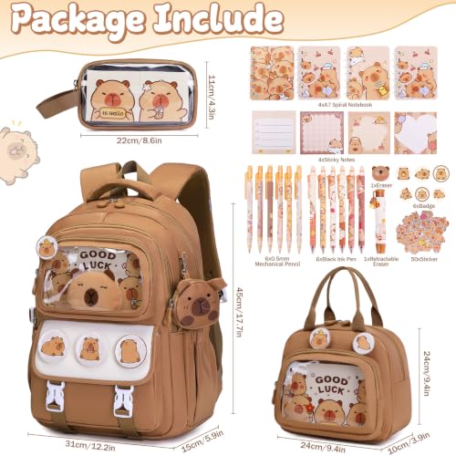 Brown Capybara School Backpack with Stationery Set for Girls - 30PCS