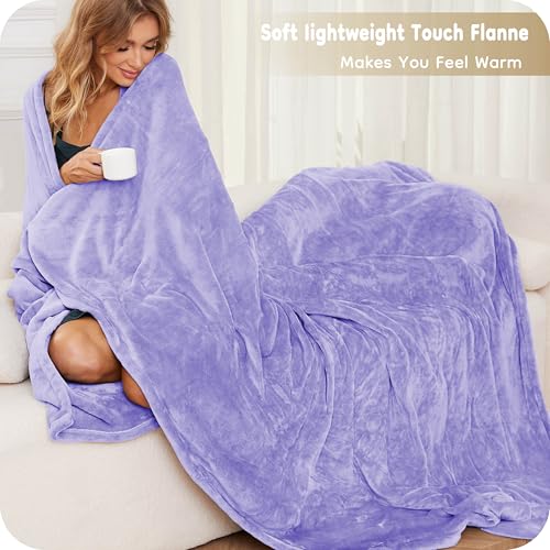 Electric Heated Blanket Breathable Warm 72" x 84" Full Size Flannel Heated Blanket with 1-4 Heating Levels & 10 Hours Auto Shut off, Control Temperature and Washable, For Sofa and Bed - Light Purple