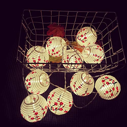 JYWJ Sakura (Cherry) Flowers White Color Chinese/Japanese Small Cloth Lantern/Lamp 3" Diameter LED String Light Length 78.7" 2-AA Battery Powered & USB Charger Gift for Kids (Red)