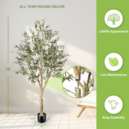 FEELEAD Olive Trees Artificial Indoor 7ft with Realistic Branches &
