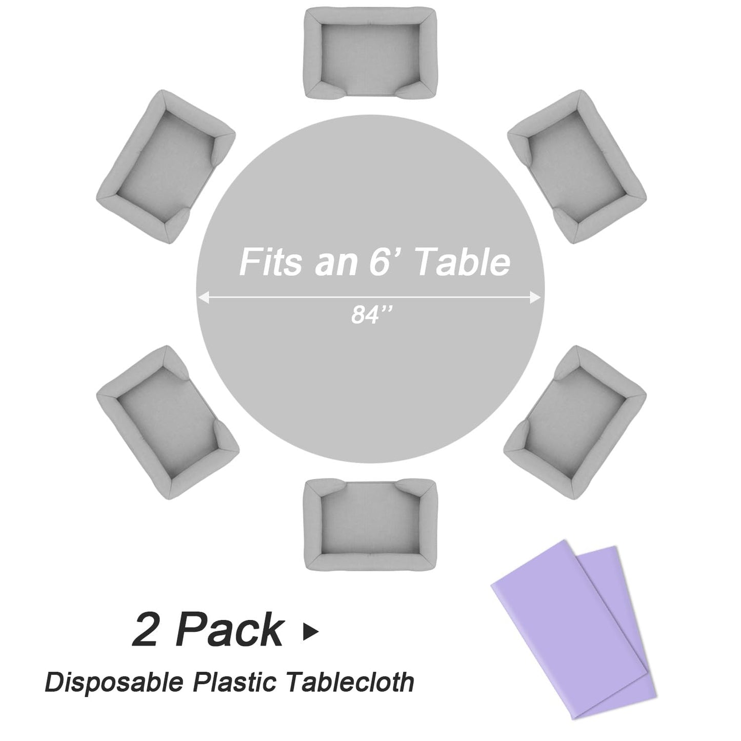 QIKSION Lavender Round Tablecloth 2 Pack, 84 Inch Plastic Table Cover Disposable for Parties