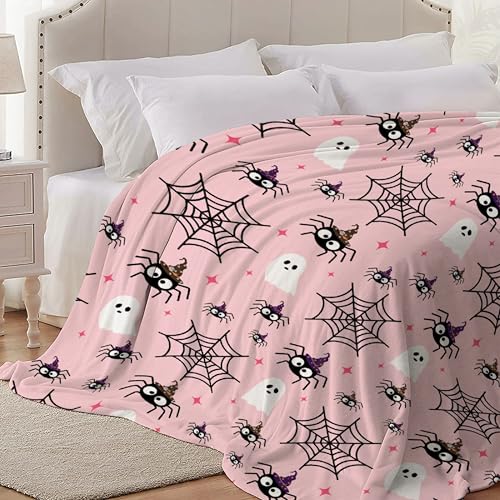 Halloween Blanket,Ghost Spider Web Blanket,Lightweight Soft Flannel Throw Blankets for All Seasons,Halloween Gifts and Home Decor Small 50"x40" for Kids