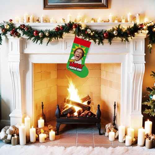 Buddy The Elf Christmas Decorations, Funny Christmas Stocking, 16 Inch Large Xmas Stocking Party Supplies, Holiday Fireplace Tree Ornaments, Elf Merch White Elephant Gifts for Women Men