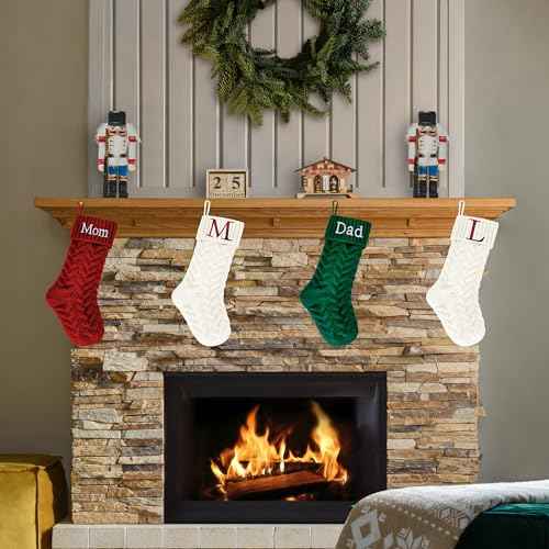18 Inches Personalized Initial Monogram Christmas Stockings Ivory Family Xmas Stockings for Fireplace and Home Decor,Embroidered Letter L