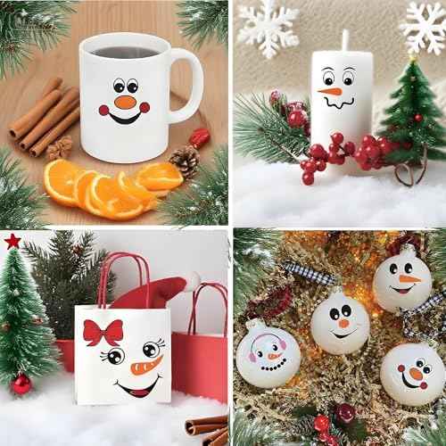 44 PCS Snowman Face Stickers for Crafts, Waterproof Christmas Vinyl Decals for Ornaments, Glass, Water Bottles, Cups, Windows, Refrigerator Wall Stickers DIY Cartoon Decor for Party Supplies, 3 Styles
