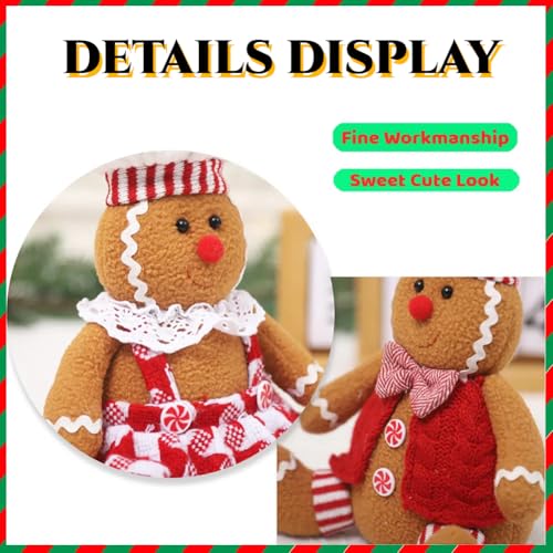 Adorable Christmas Gingerbread Man Plush Toy-9.4in Gingerbread Shape Stuffed Animal,Gingerbread Plush Doll for Christmas Tree Topper Xmas Party Decor (boy+Girl)