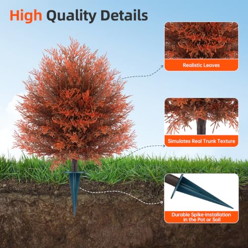 Grooy Fall Cedar Topiary Trees 2 Pack - 24 Inch Artificial Seasonal Trees with Ground Spikes