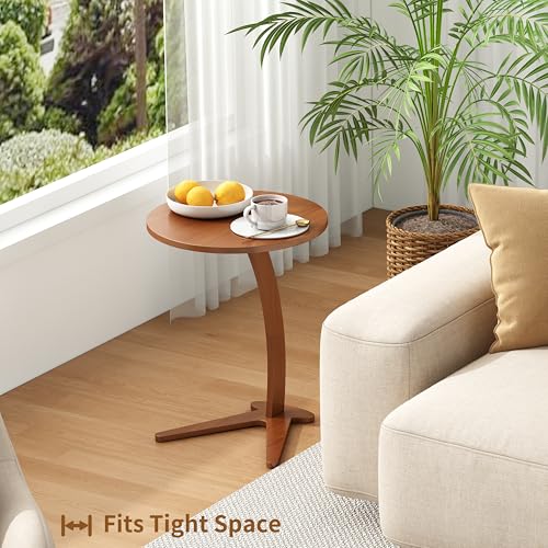 15-Inch Solid Wood C-Shaped Couch Side Table - Chestnut, Medium