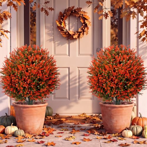 Lunmon 24-Inch Artificial Topiary Trees Set - 2 Pack Outdoor Golden Lavender