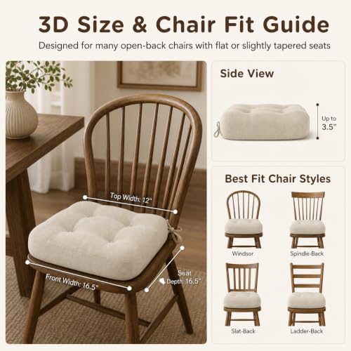 Kitchen Chair Cushions 6 Pack Thick Memory Foam Seat Pads Non-Slip Water-Resistant