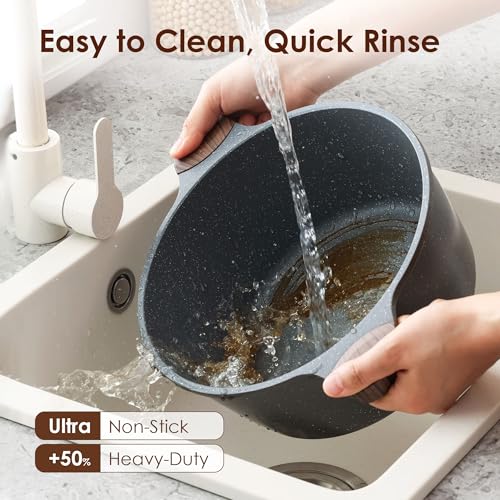 Nonstick Stock Pot with Lid 4.5 Quart Gray - Induction Compatible, Easy to Clean