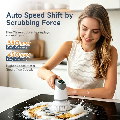 DAESUNG A-White Electric Spin Scrubber Bathroom Cleaning Brush with 2 Speeds