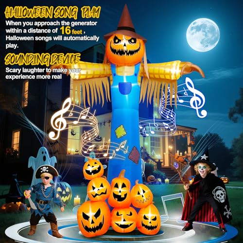 Halloween Inflatable Pumpkin Scarecrow with Music & Lights - 12.5ft Outdoor Decor - Variation: Scarecrow