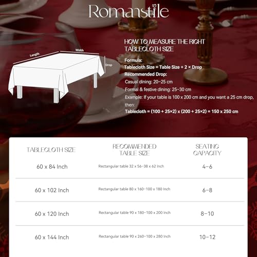 Romanstile Red Christmas Jacquard Rectangular Tablecloth 60x102 Inches with Snowflake Pattern