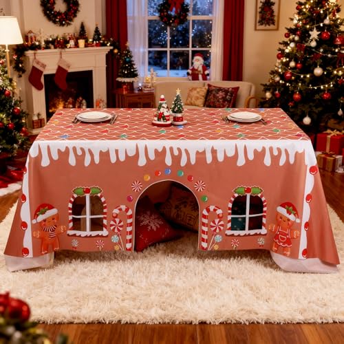 Breling Christmas Gingerbread Man Playhouse Tablecloth 11.8 x 8.5 ft - Holiday Party Decor