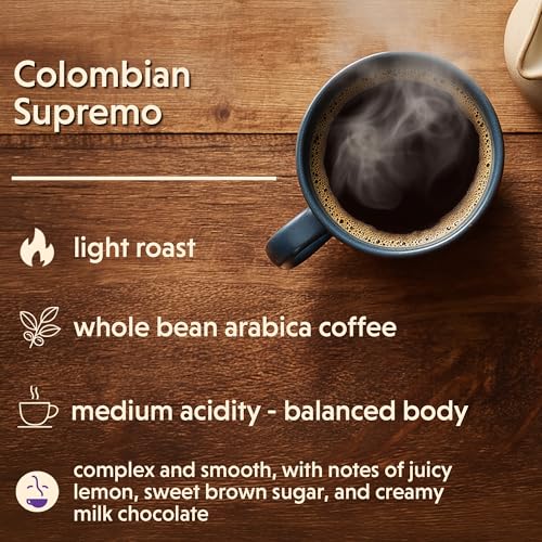 Coffee Bean Direct Colombian Supremo Whole Bean Coffee 5lb Bag - Single Origin Arabica, Light Roast, Freshly Roasted