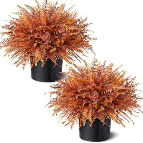 Artificial Fall Ferns Topiary Ball Trees Set of 2 for Porch & Garden Decor