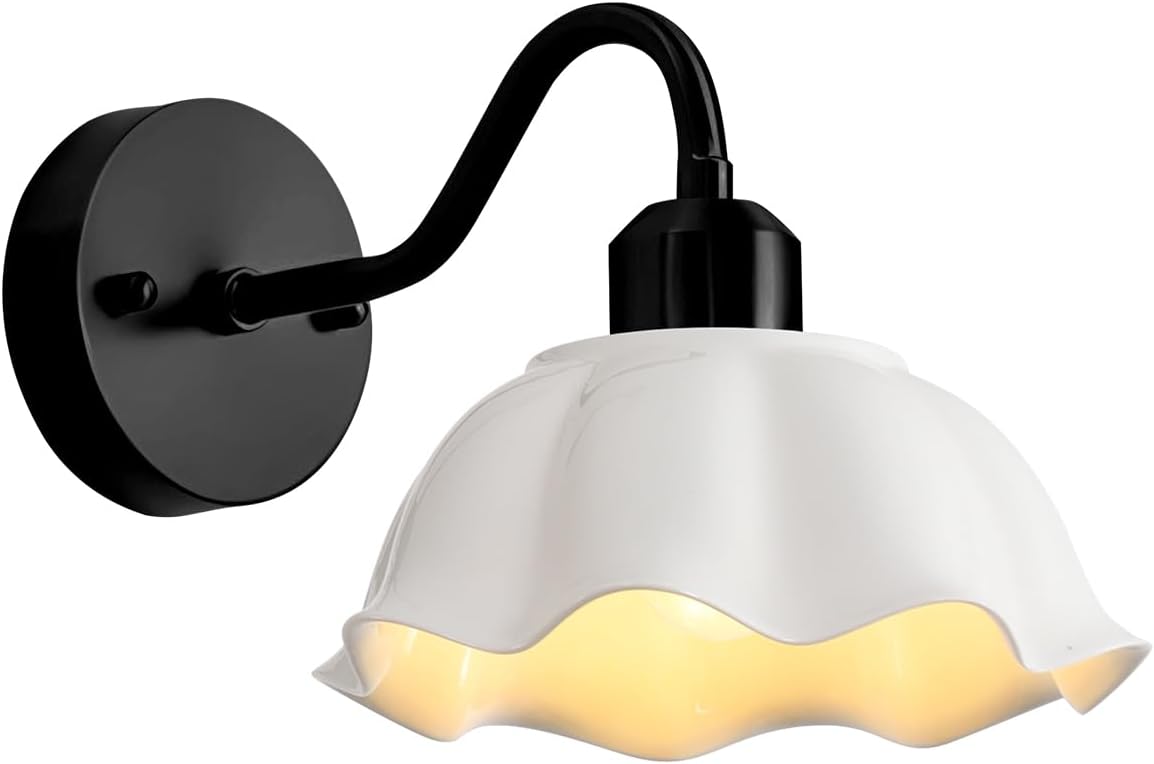 Gold Wall Sconce 1-Light Modern Wall Lighting Fixture Farmhouse Vanity Sconces Lights with Milk White Glass Shade Indoor Wall Sconce Lamp Wall Mount Light Fixture for Bedroom MWL02-1A