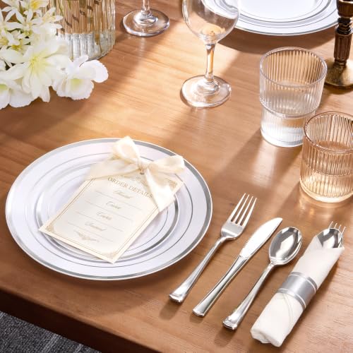 Classic Silver 100 Pack Disposable Silverware Set with Napkins, Wrapped Cutlery