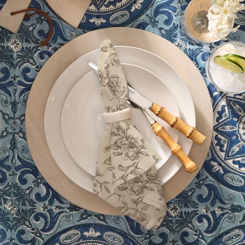 Flower Bird Vintage Cloth Napkins Set of 12 - Reusable Linen Cotton Dinner Towels for Weddings & Parties