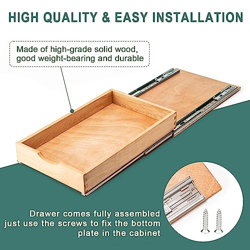 Pull Out Kitchen Cabinet Drawer Organizer - Fully Assembled Beech Wood, 11”W x 21”D Variation