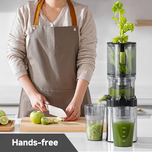 Cold Press Juicer with 5.4-Inch Wide Chute - Silver, Self-Feeding Slow Juicer