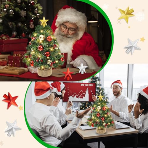 15Pcs Small Christmas Tree Topper, Mini Tree Topper Stars, 2.36 Inch Christmas Red Gold Silver Star Trees Top for Xmas Holiday Trees Ornament Home Decor