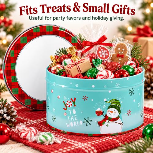 Christmas Cookie Tin with Lid – 5.3 Inch Metal Treat Box