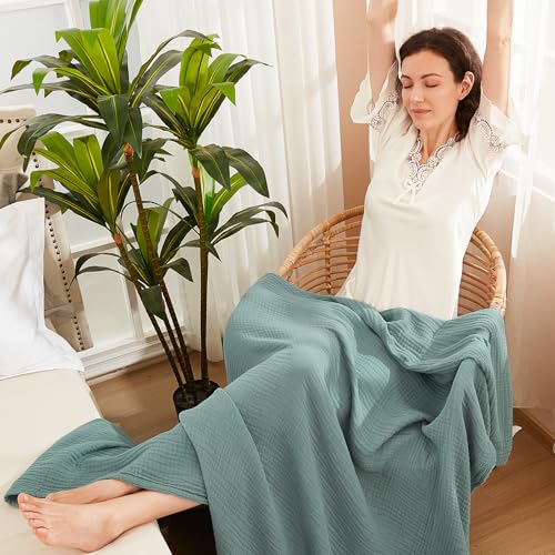 King Size Cotton Muslin Blanket - Teal 108x90 Inches, Soft & Breathable Bed Layering