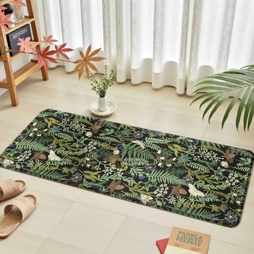 Keensoft 2PCS Botanical Kitchen Rugs Set - Ink Moss Green, 17.3x28 & 17.3x47 Inches