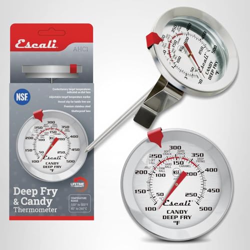 Escali AHC1 Stainless Steel Deep Frying and Candy Thermometer with Pot Clip, 5-Inch Probe with Candy Temperature Zones, NSF Certified