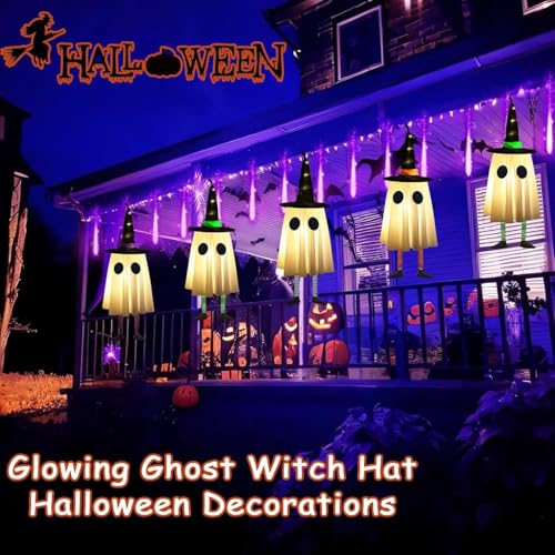 Halloween Ghost & Witch Hat Outdoor Decor - Glowing Spooky Lights Set