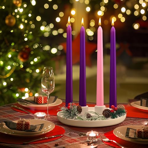 Vercraft Christmas Advent Candle Holder with 12 Taper Candles - Ceramic Holiday Decor