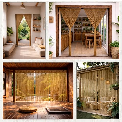 Natural Bamboo Beaded Curtain for Doorway - Earthy Style, 35.4 x 78.7 Inches - Variation of This Listing