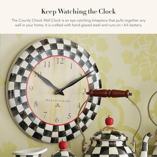 Wall Clock - Black and White Courtly Check Pattern - MacKenzie-Childs - Unique Home Decor