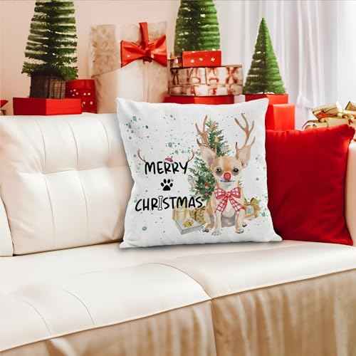 Chihuahua Christmas Pillows Covers 18x18, Merry Christmas Dog Pillow Covers for Couch Bed, Chihuahua Gifts for Women£¬Chihuahua Dog Christmas Decorations for Living Room Bedroom